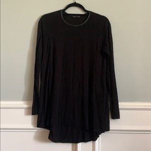 Zara Leather Detail Long Sleeve Tee